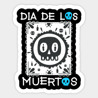 Dia De Los Muertos - White and Blue - Papel Picado - Black Skull Sticker